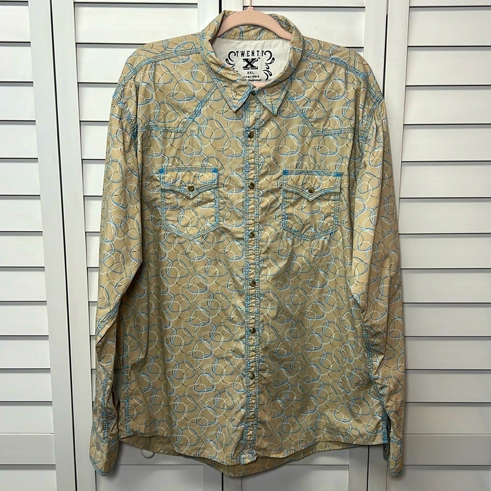 Wrangler Twenty X Pearl Snap Long Sleeve Button Down Cotton Shirt Size XXL